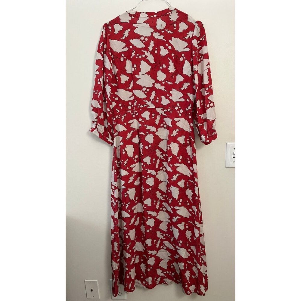RAQUEL ALLEGRA RED LEAF PRINT DRESS S - Picture 6 of 8